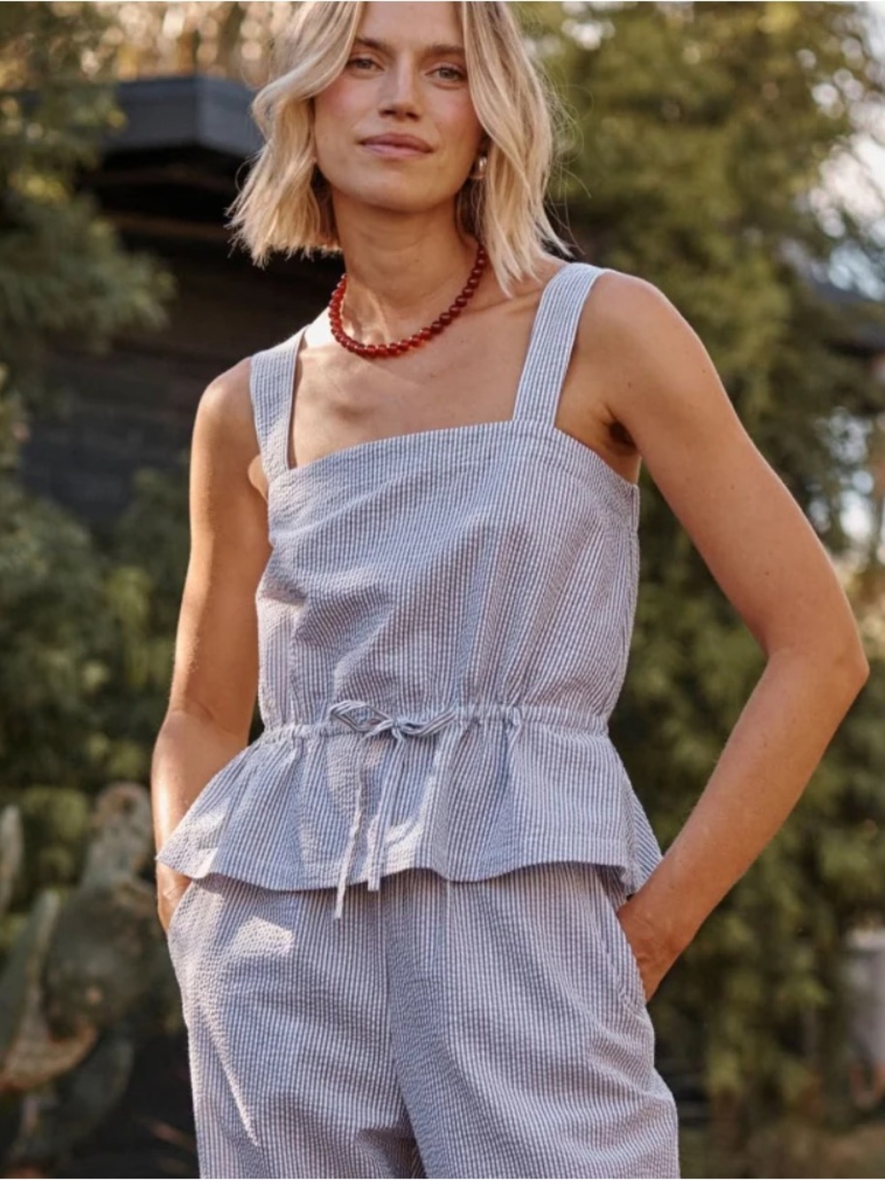 •Summersalt• striped seersucker cinched-waist tank